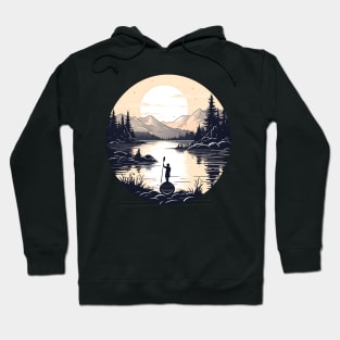 Peaceful Dawn Paddleboarding in Mountainous Lake Scene Hoodie